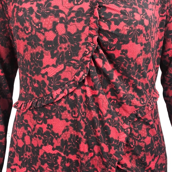 Michael Kors Red/Black Lace Print Ruffle Dress 1X - Picture 7 of 8